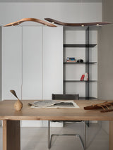 Modern Fluid Wood LED Pendant Light Waveform Architectural Hanging Chandelier Lamp
