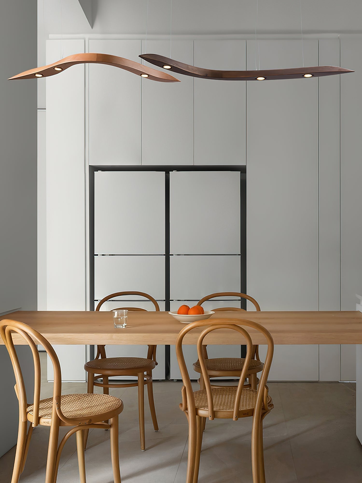 Modern Fluid Wood LED Pendant Light Waveform Architectural Hanging Chandelier Lamp