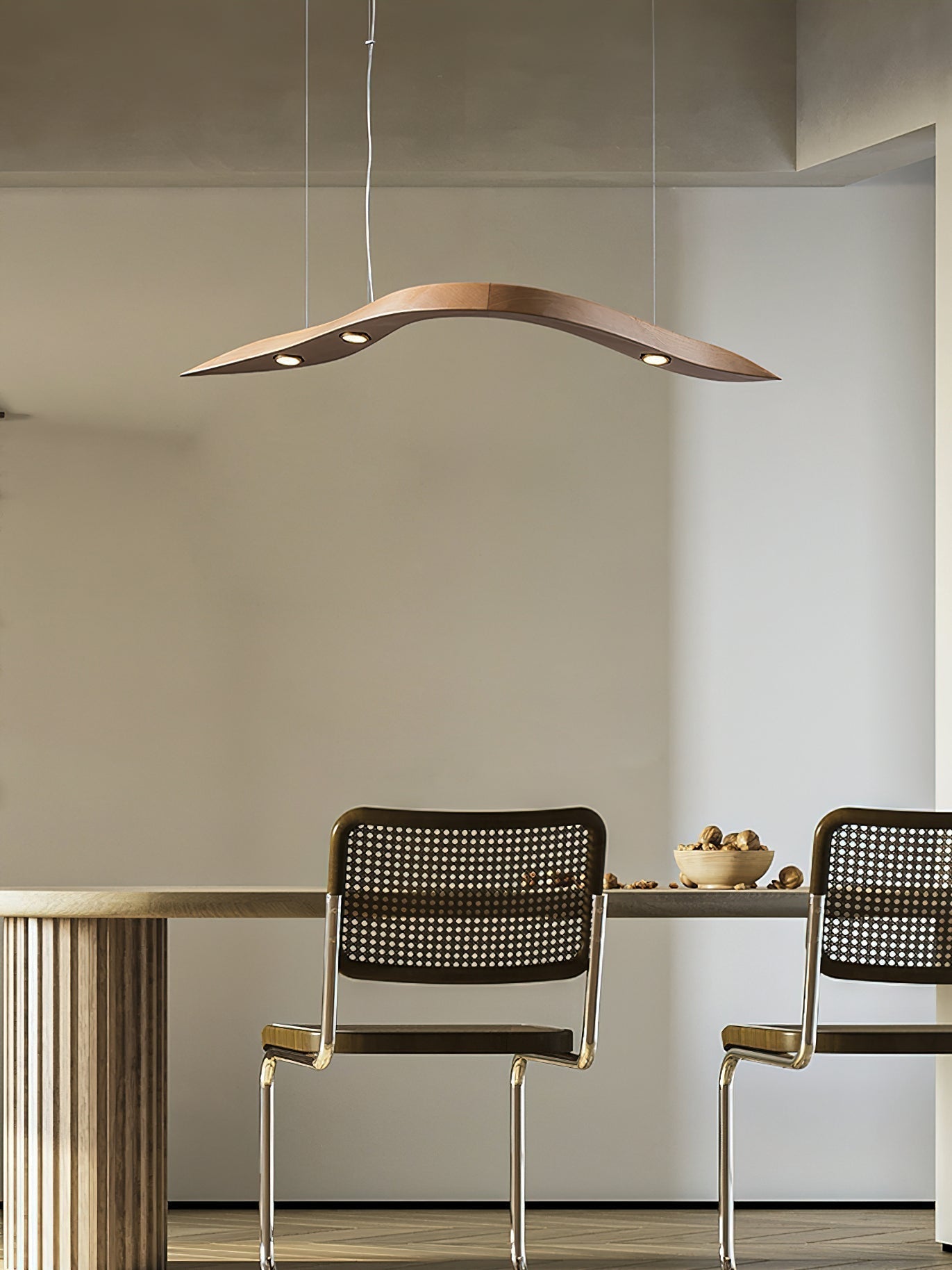 Modern Fluid Wood LED Pendant Light Waveform Architectural Hanging Chandelier Lamp