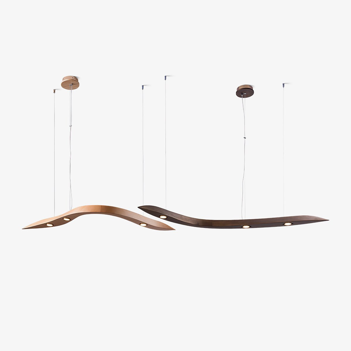 Modern Fluid Wood LED Pendant Light Waveform Architectural Hanging Chandelier Lamp