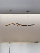 Modern Fluid Wood LED Pendant Light Waveform Architectural Hanging Chandelier Lamp