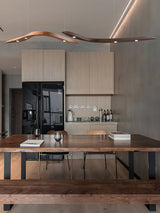 Modern Fluid Wood LED Pendant Light Waveform Architectural Hanging Chandelier Lamp