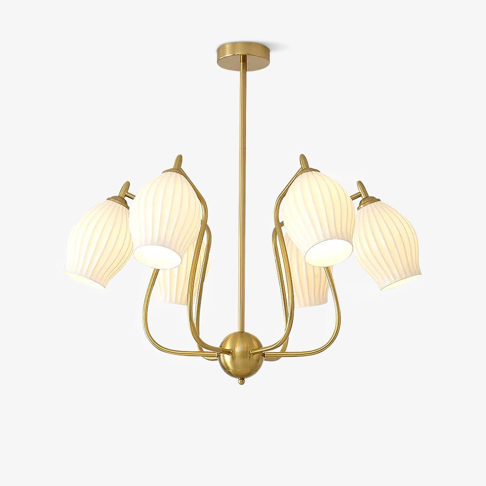 Modern Fluted Ceramic Ribbed Chandelier Multi Light Glass Gasolier Ceiling Fixture