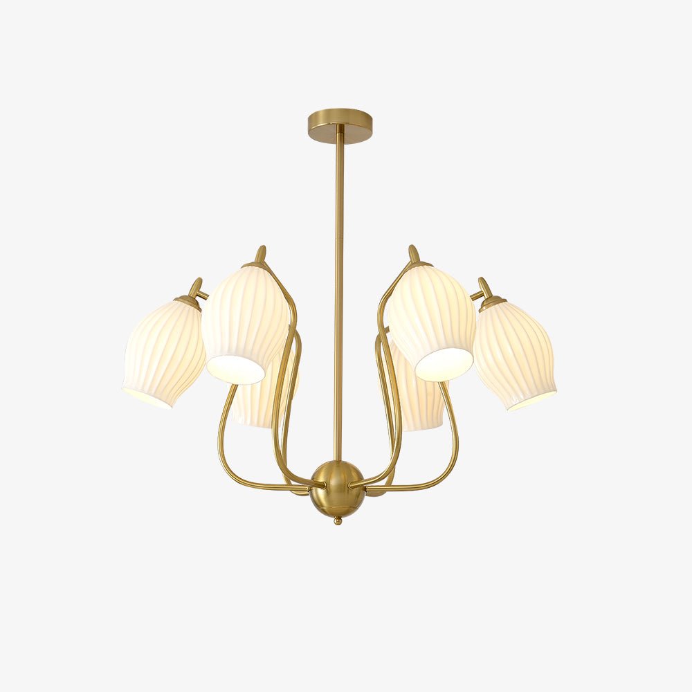 Modern Fluted Ceramic Ribbed Chandelier Multi Light Glass Gasolier Ceiling Fixture