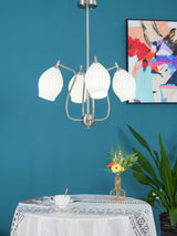 Modern Fluted Ceramic Ribbed Chandelier Multi Light Glass Gasolier Ceiling Fixture
