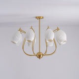 Modern Fluted Ceramic Ribbed Chandelier Multi Light Glass Gasolier Ceiling Fixture