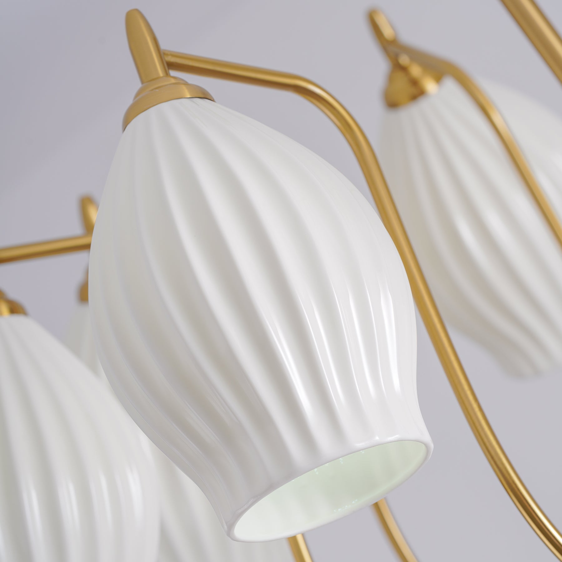 Modern Fluted Ceramic Ribbed Chandelier Multi Light Glass Gasolier Ceiling Fixture