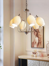 Modern Fluted Ceramic Ribbed Chandelier Multi Light Glass Gasolier Ceiling Fixture