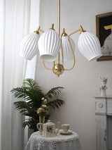 Modern Fluted Ceramic Ribbed Chandelier Multi Light Glass Gasolier Ceiling Fixture