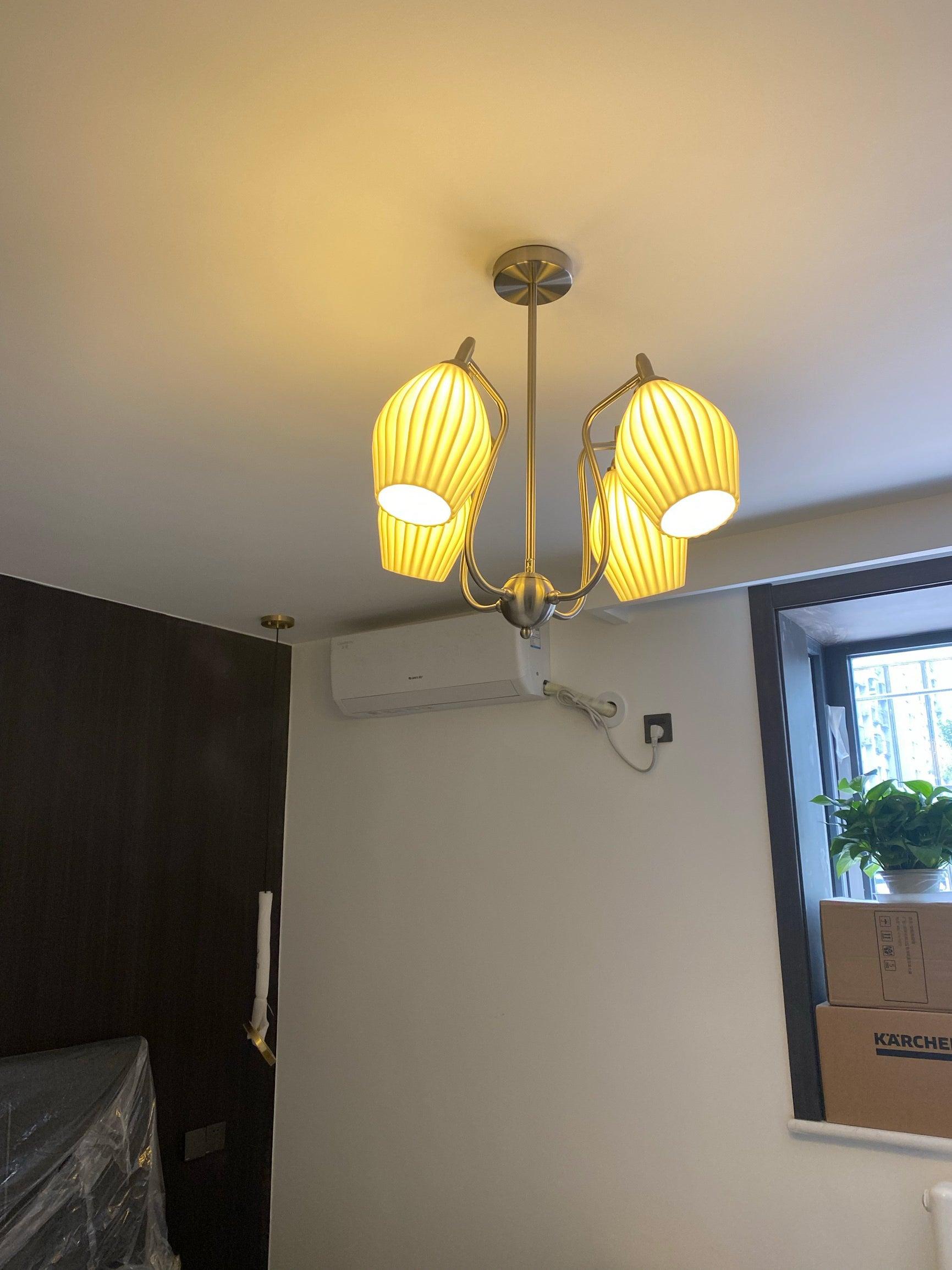 Modern Fluted Ceramic Ribbed Chandelier Multi Light Glass Gasolier Ceiling Fixture