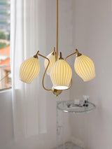 Modern Fluted Ceramic Ribbed Chandelier Multi Light Glass Gasolier Ceiling Fixture