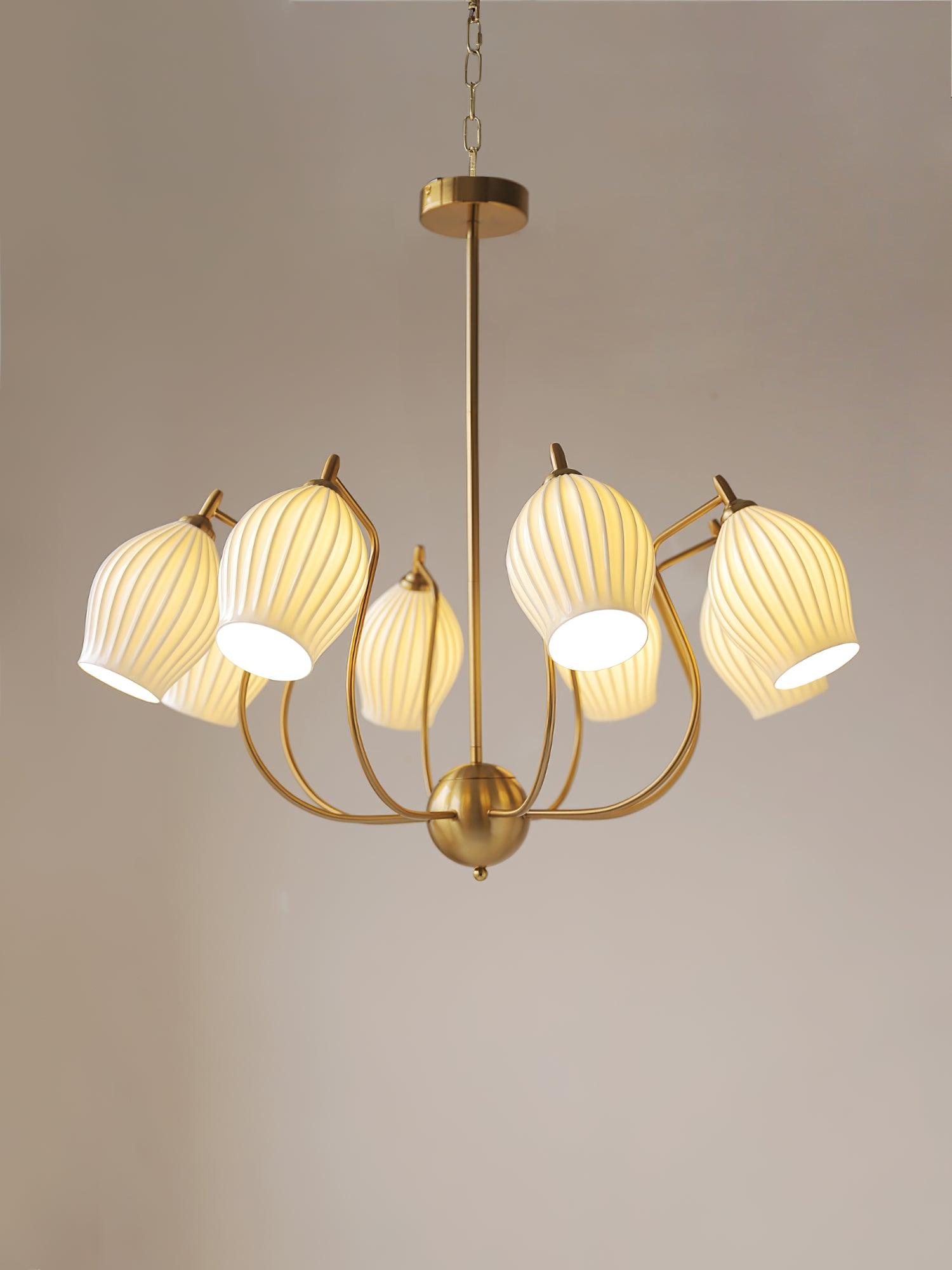 Modern Fluted Ceramic Ribbed Chandelier Multi Light Glass Gasolier Ceiling Fixture