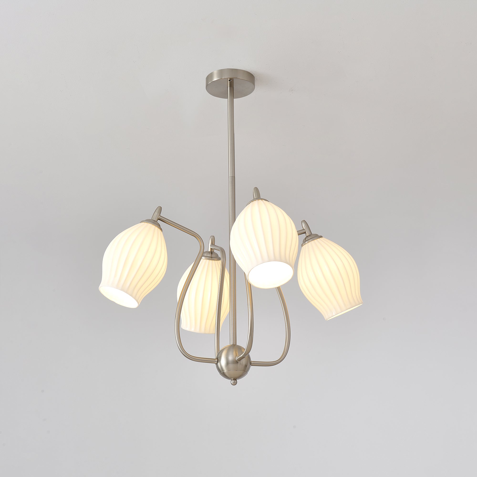 Modern Fluted Ceramic Ribbed Chandelier Multi Light Glass Gasolier Ceiling Fixture