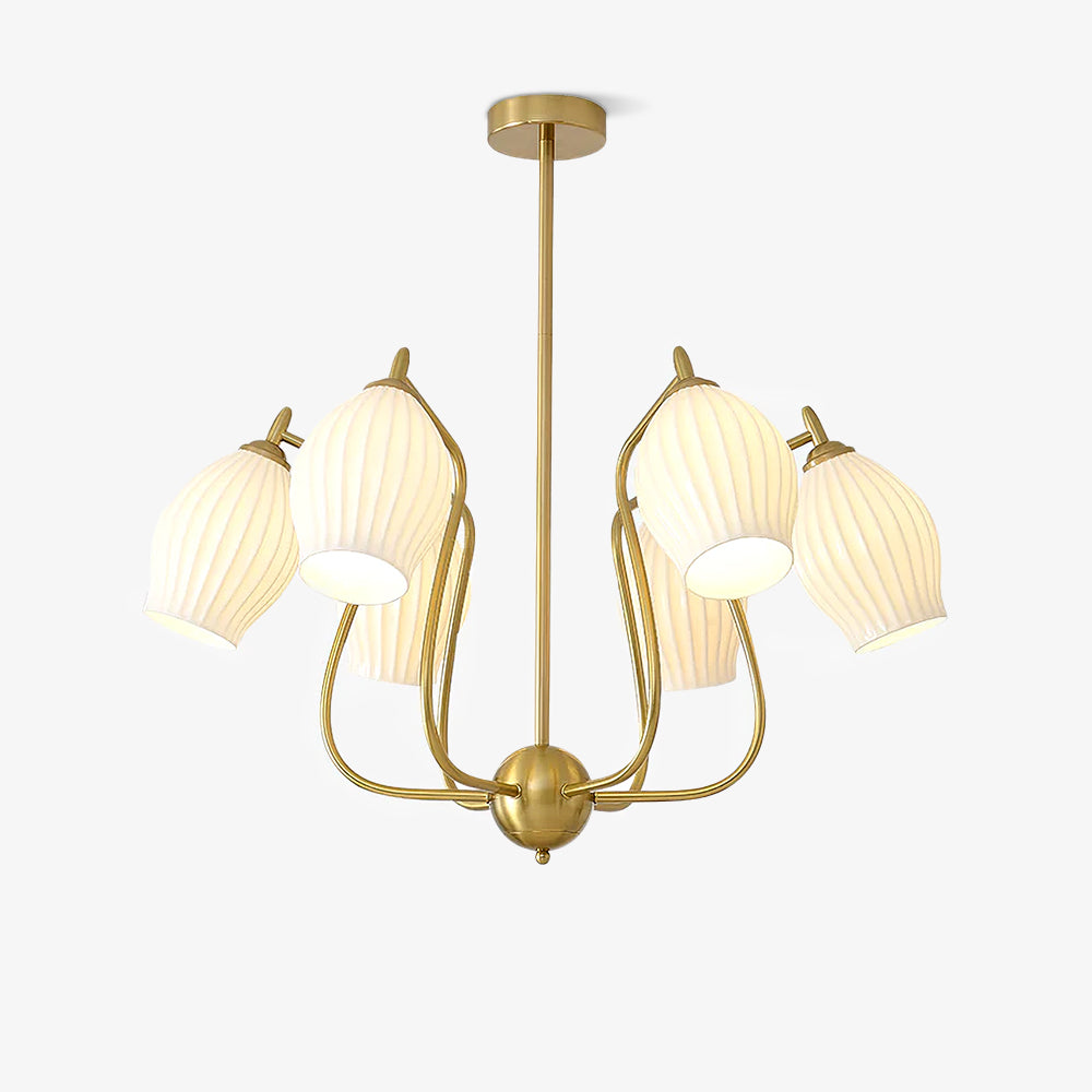 Modern Fluted Ceramic Ribbed Chandelier Multi Light Glass Gasolier Ceiling Fixture