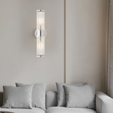 Modern Fluted Glass Wall Sconce in Gold or Chrome Finish Cylinder LED Indoor Vanity Lighting