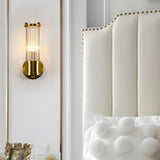 Modern Fluted Glass Wall Sconce in Gold or Chrome Finish Cylinder LED Indoor Vanity Lighting