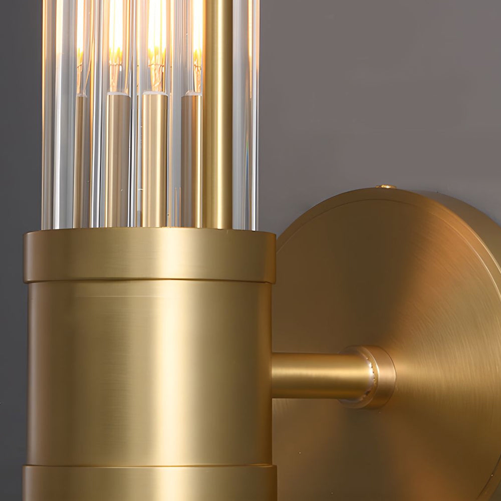 Modern Fluted Glass Wall Sconce in Gold or Chrome Finish Cylinder LED Indoor Vanity Lighting