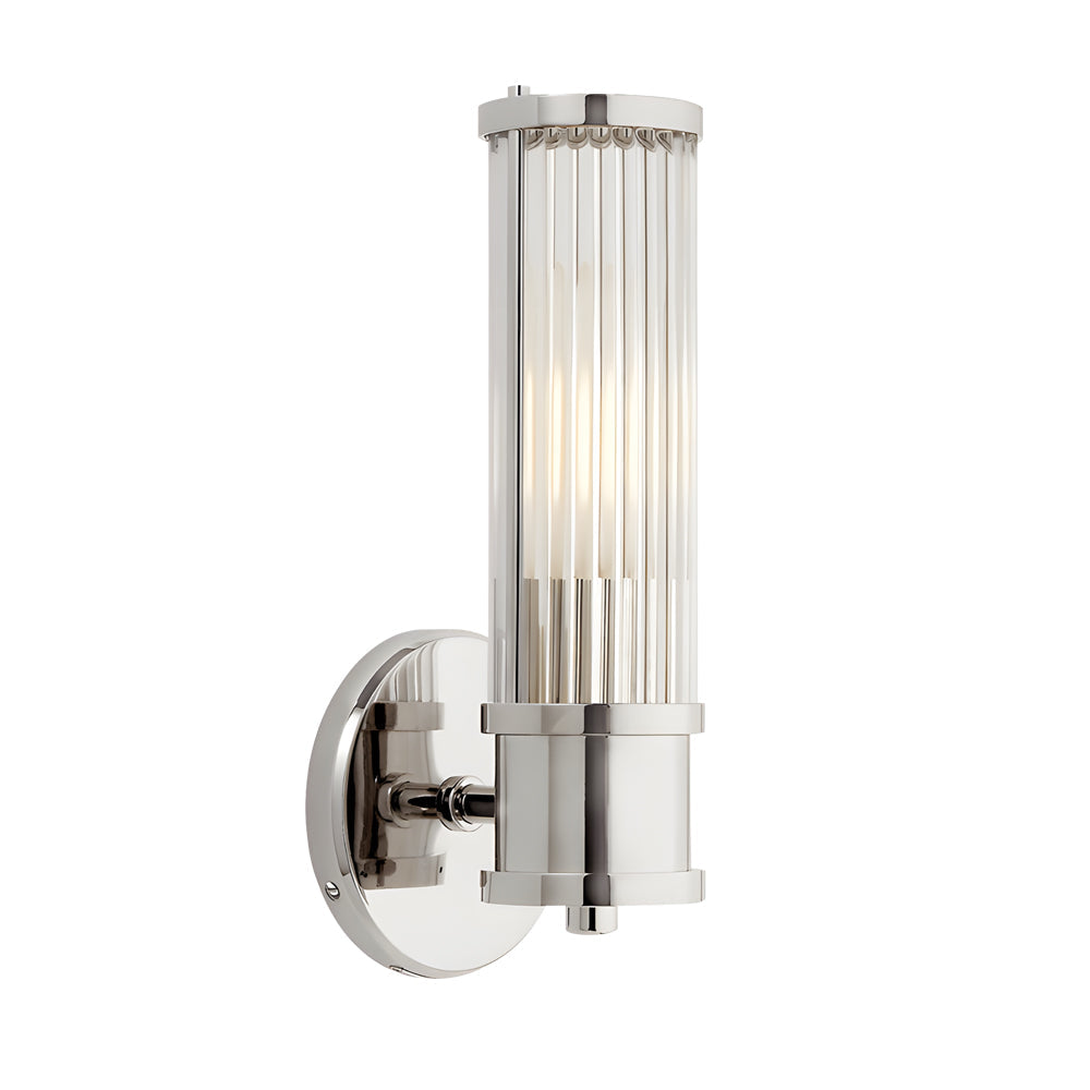 Modern Fluted Glass Wall Sconce in Gold or Chrome Finish Cylinder LED Indoor Vanity Lighting