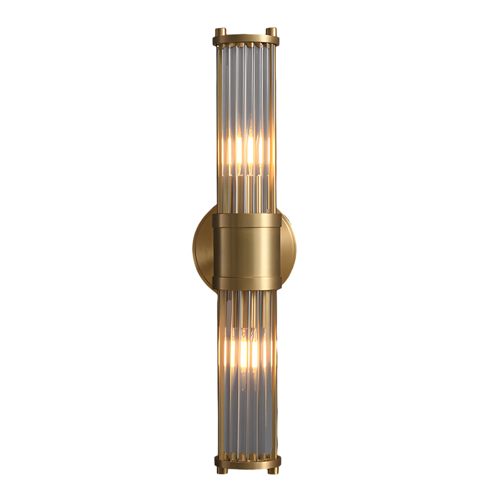 Modern Fluted Glass Wall Sconce in Gold or Chrome Finish Cylinder LED Indoor Vanity Lighting