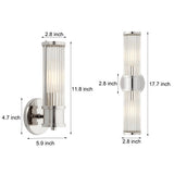 Modern Fluted Glass Wall Sconce in Gold or Chrome Finish Cylinder LED Indoor Vanity Lighting