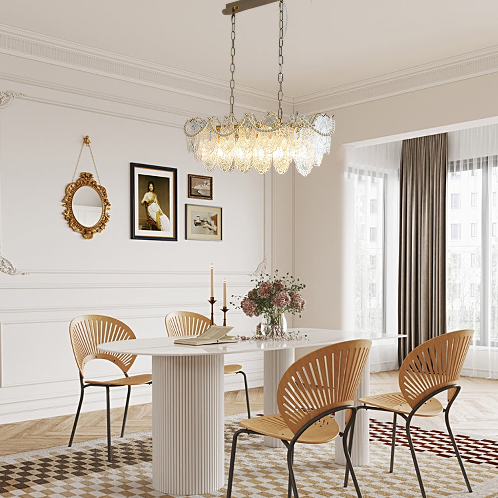 Modern French Glass Chandelier with Luxury Pearl Accents and Dimmable LED Lighting