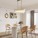 Modern French Glass Chandelier with Luxury Pearl Accents and Dimmable LED Lighting
