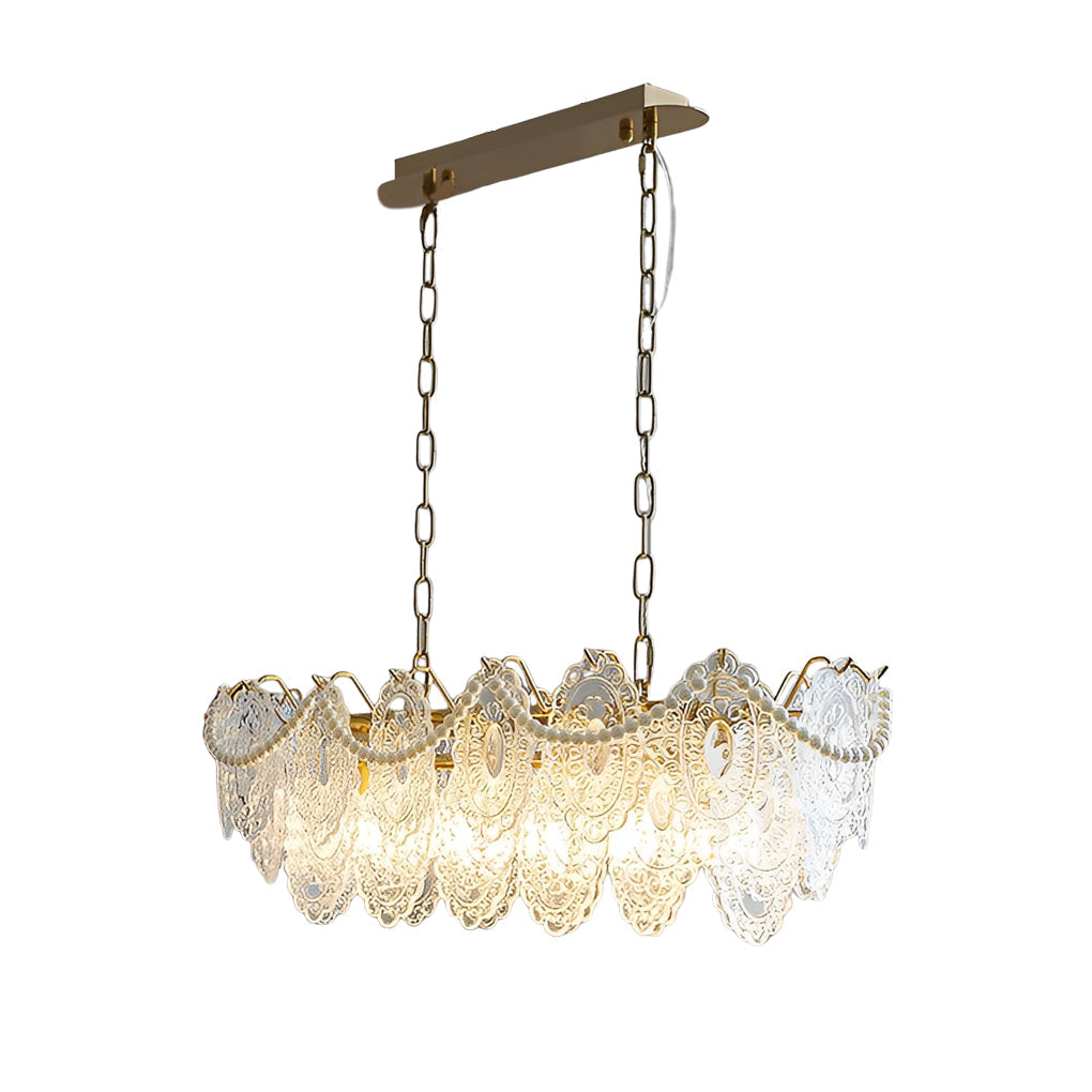 Modern French Glass Chandelier with Luxury Pearl Accents and Dimmable LED Lighting