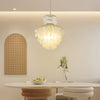 Modern French Retro Tiered Capiz Shell Chandelier with Crystal Accents for Dining Room