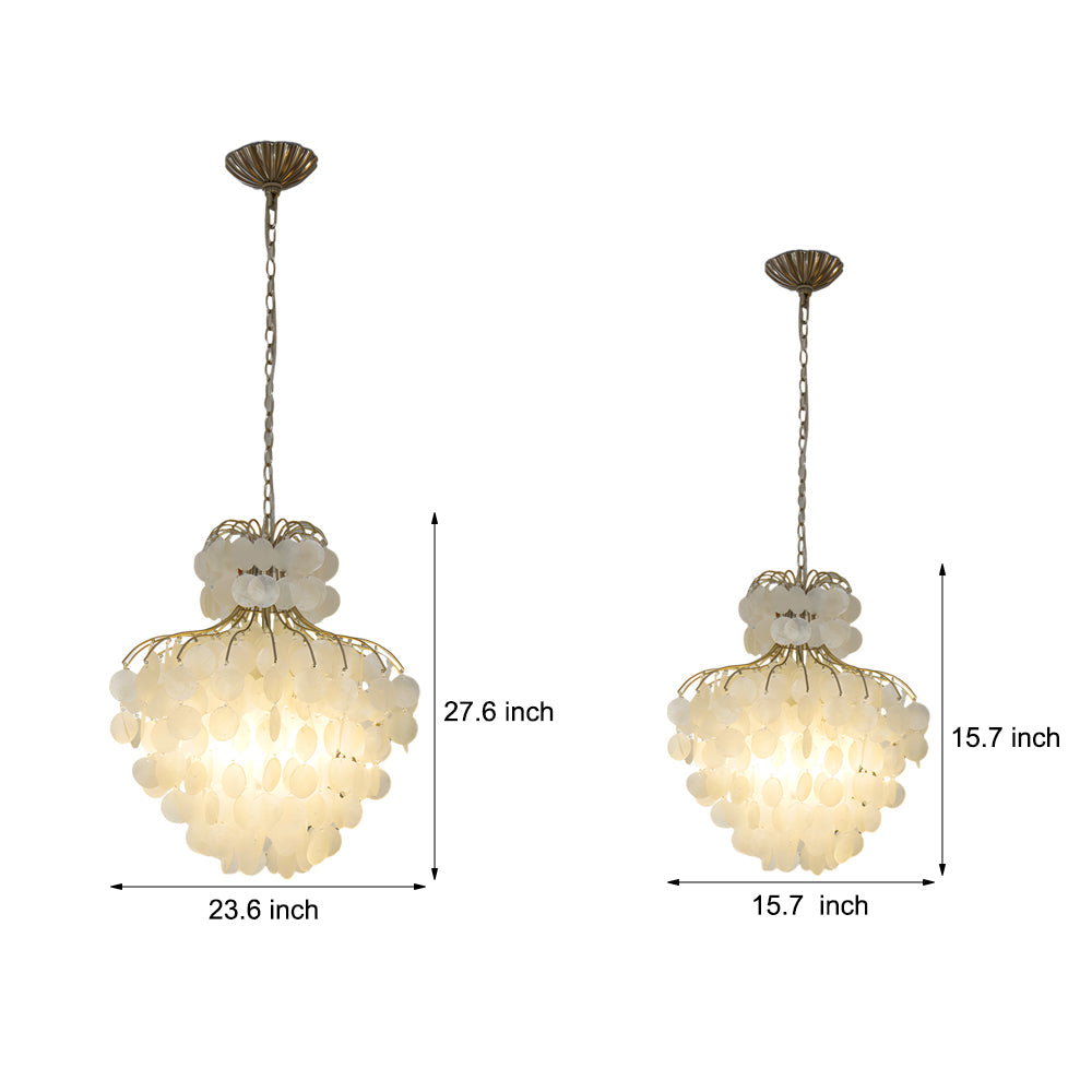 Modern French Retro Tiered Capiz Shell Chandelier with Crystal Accents for Dining Room