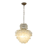 Modern French Retro Tiered Capiz Shell Chandelier with Crystal Accents for Dining Room