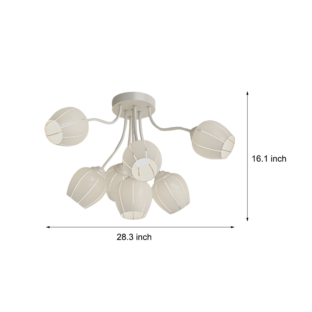 Modern French Style 7 Light Floral Chandelier Green and White Flower Design Ceiling Fixture