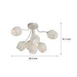 Modern French Style 7 Light Floral Chandelier Green and White Flower Design Ceiling Fixture