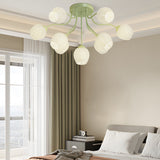Modern French Style Floral Ceiling Light with 10 Heads and Three Step Dimming Flower Glass Shades