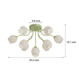 Modern French Style Floral Ceiling Light with 10 Heads and Three Step Dimming Flower Glass Shades