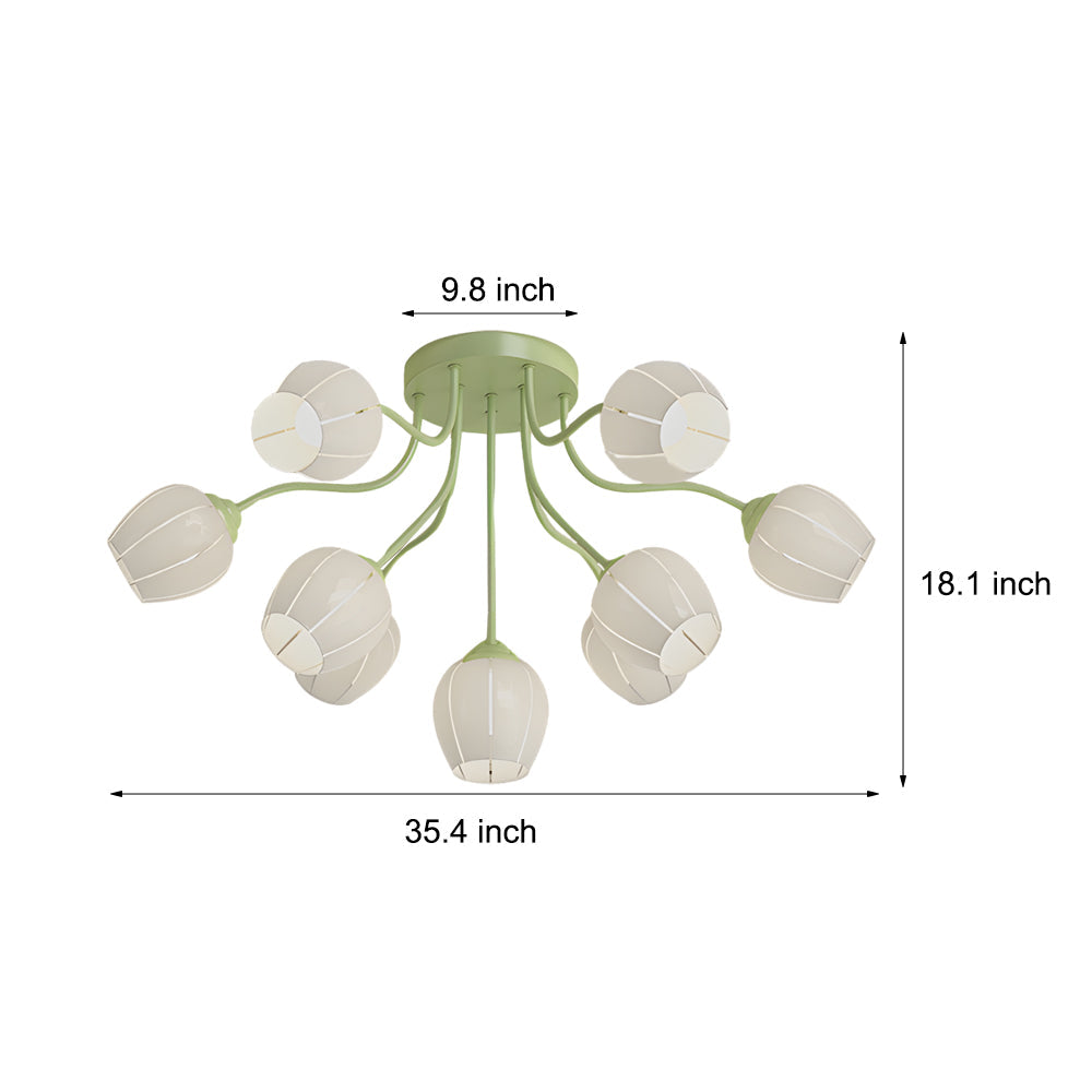 Modern French Style Floral Ceiling Light with 10 Heads and Three Step Dimming Flower Glass Shades
