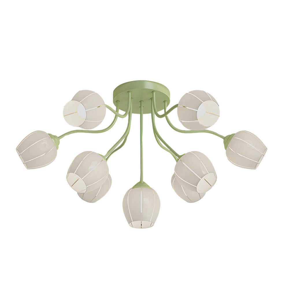Modern French Style Floral Ceiling Light with 10 Heads and Three Step Dimming Flower Glass Shades