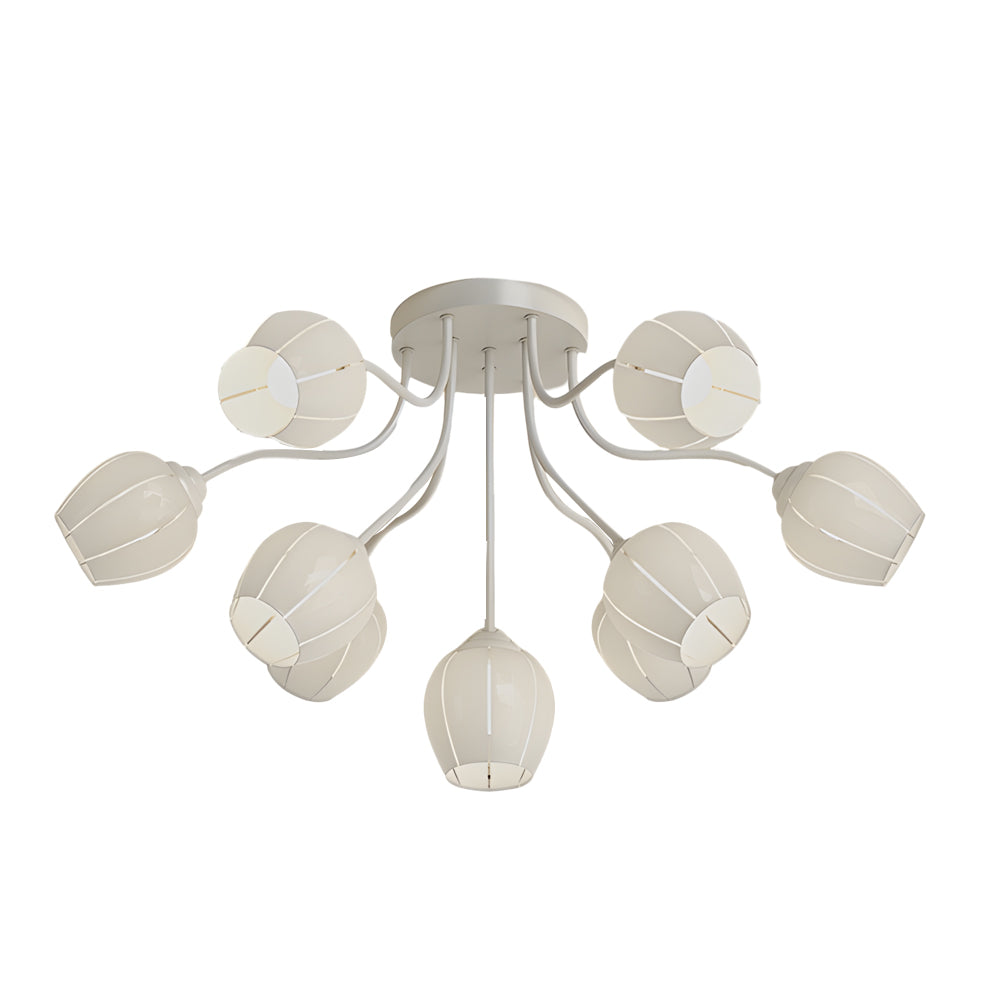 Modern French Style Floral Ceiling Light with 10 Heads and Three Step Dimming Flower Glass Shades