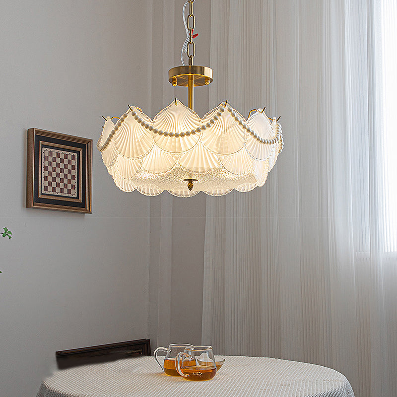 Modern French Style Glass Seashell LED Chandelier with Three Step Dimming and Copper Finish