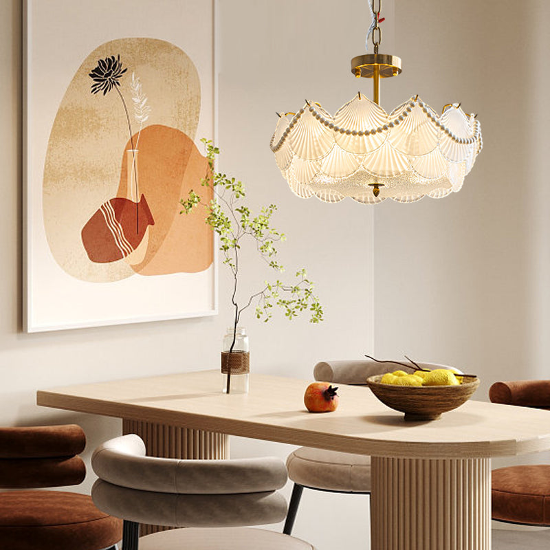 Modern French Style Glass Seashell LED Chandelier with Three Step Dimming and Copper Finish