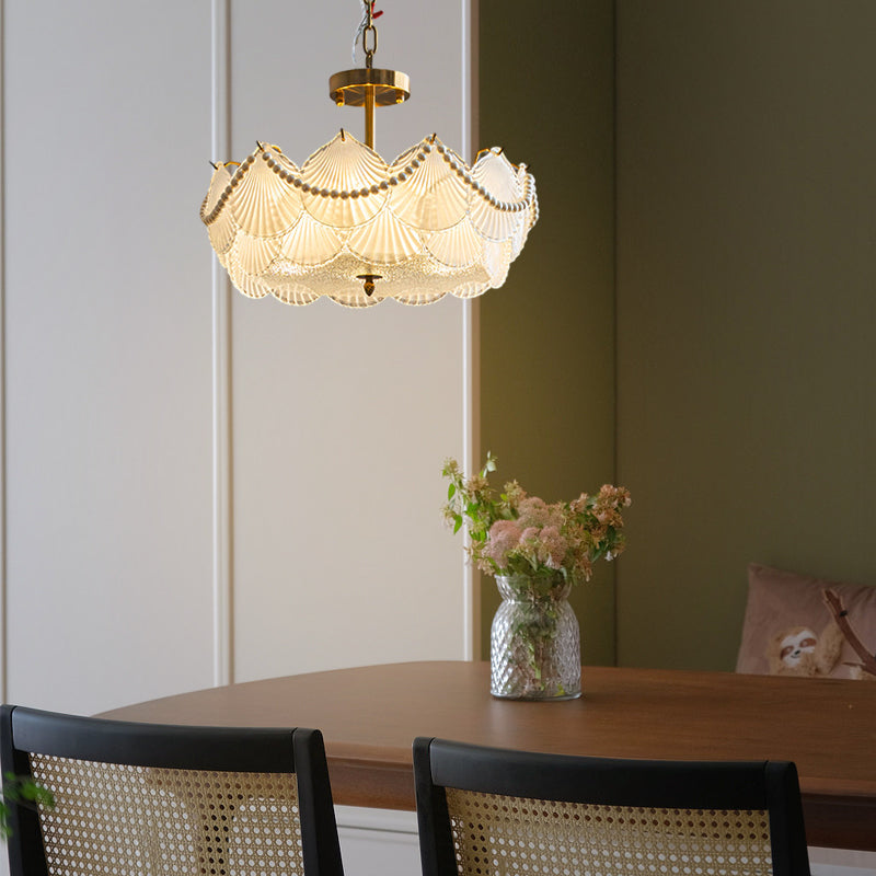 Modern French Style Glass Seashell LED Chandelier with Three Step Dimming and Copper Finish