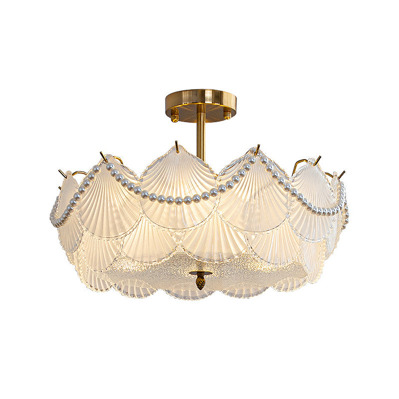 Modern French Style Glass Seashell LED Chandelier with Three Step Dimming and Copper Finish