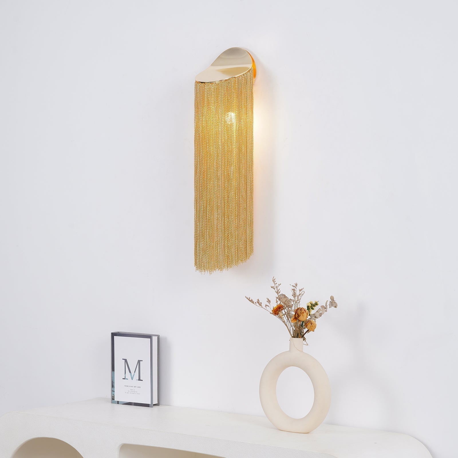 Modern Fringed Metal Wall Sconce Pair Gold and Chrome Indoor Lighting for Living Room