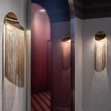 Modern Fringed Metal Wall Sconce Pair Gold and Chrome Indoor Lighting for Living Room
