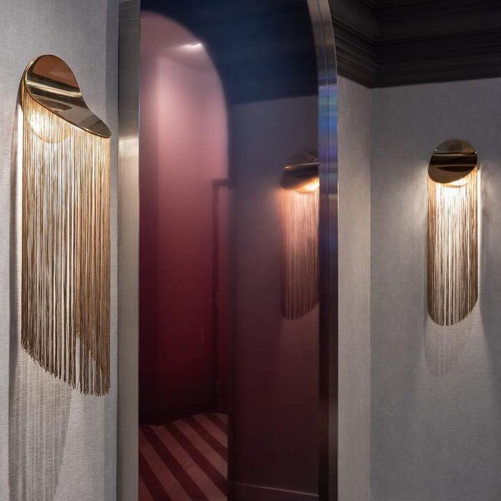 Modern Fringed Metal Wall Sconce Pair Gold and Chrome Indoor Lighting for Living Room
