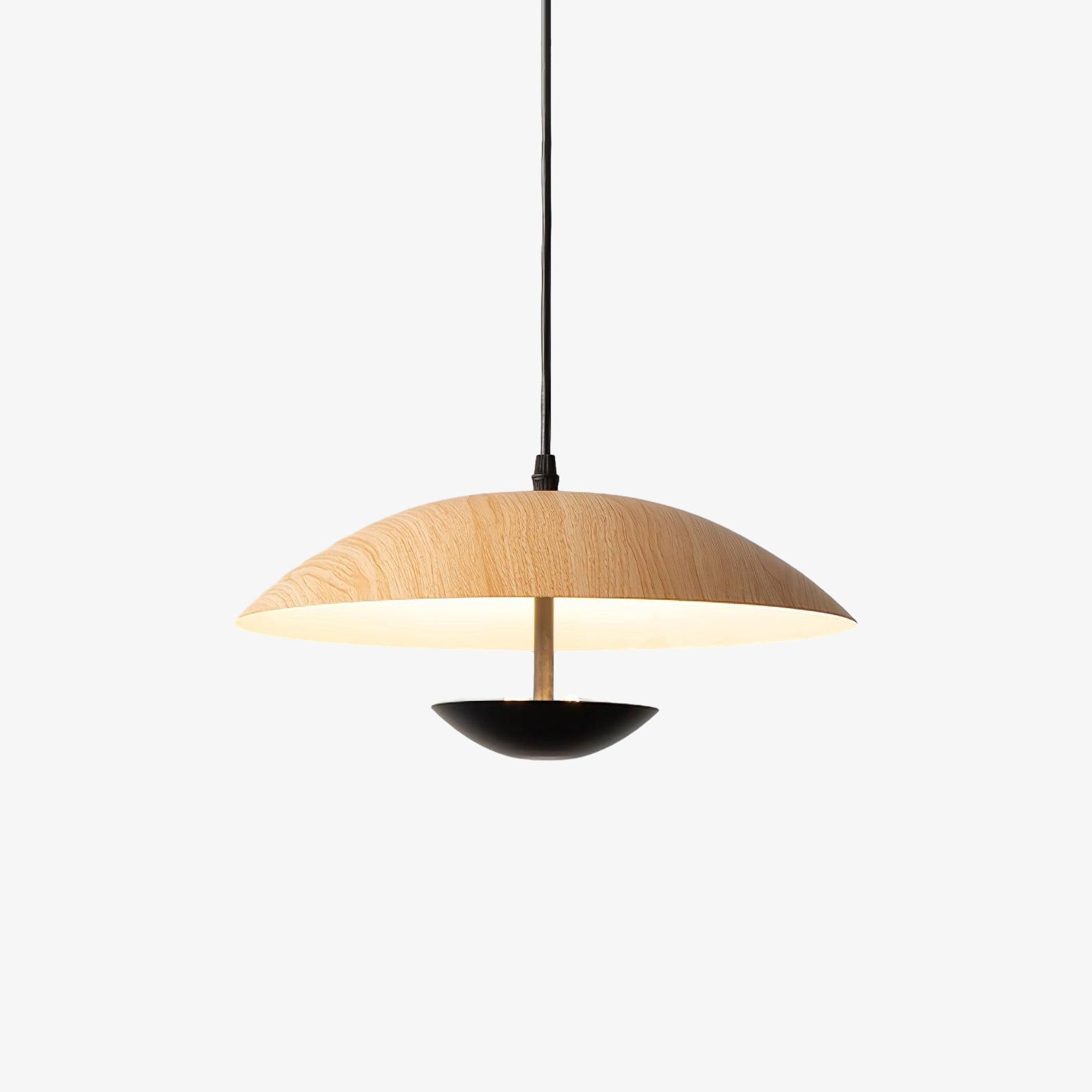 Modern Frisbee LED Pendant Light Wood Grain Hanging Lamp for Kitchen Island and Dining Room