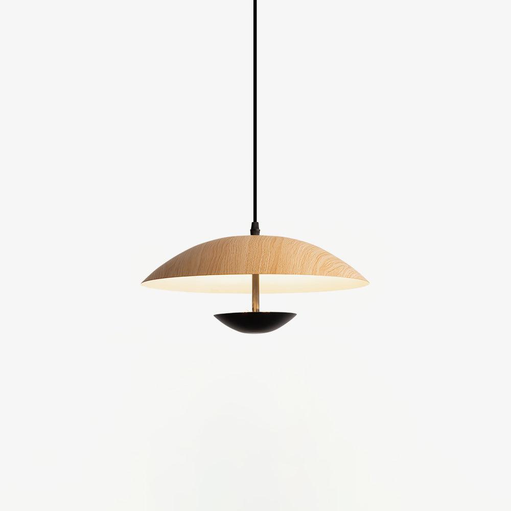 Modern Frisbee LED Pendant Light Wood Grain Hanging Lamp for Kitchen Island and Dining Room