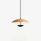 Modern Frisbee LED Pendant Light Wood Grain Hanging Lamp for Kitchen Island and Dining Room