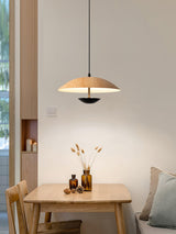 Modern Frisbee LED Pendant Light Wood Grain Hanging Lamp for Kitchen Island and Dining Room