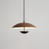 Modern Frisbee LED Pendant Light Wood Grain Hanging Lamp for Kitchen Island and Dining Room