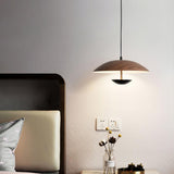 Modern Frisbee LED Pendant Light Wood Grain Hanging Lamp for Kitchen Island and Dining Room